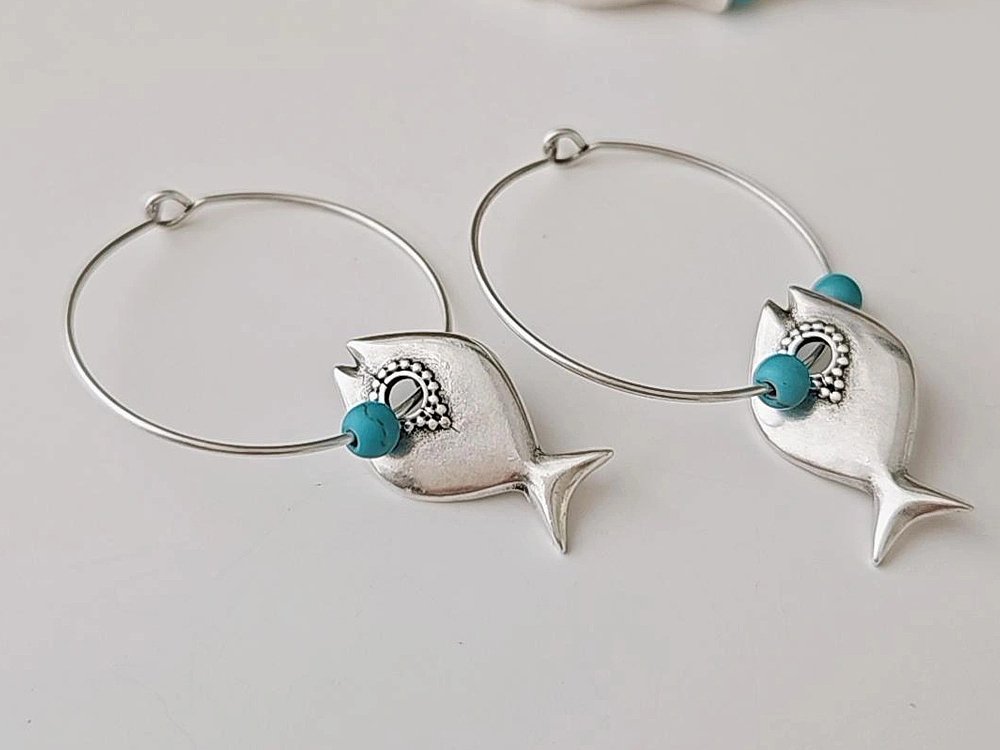 Earrings with Fish Pendants