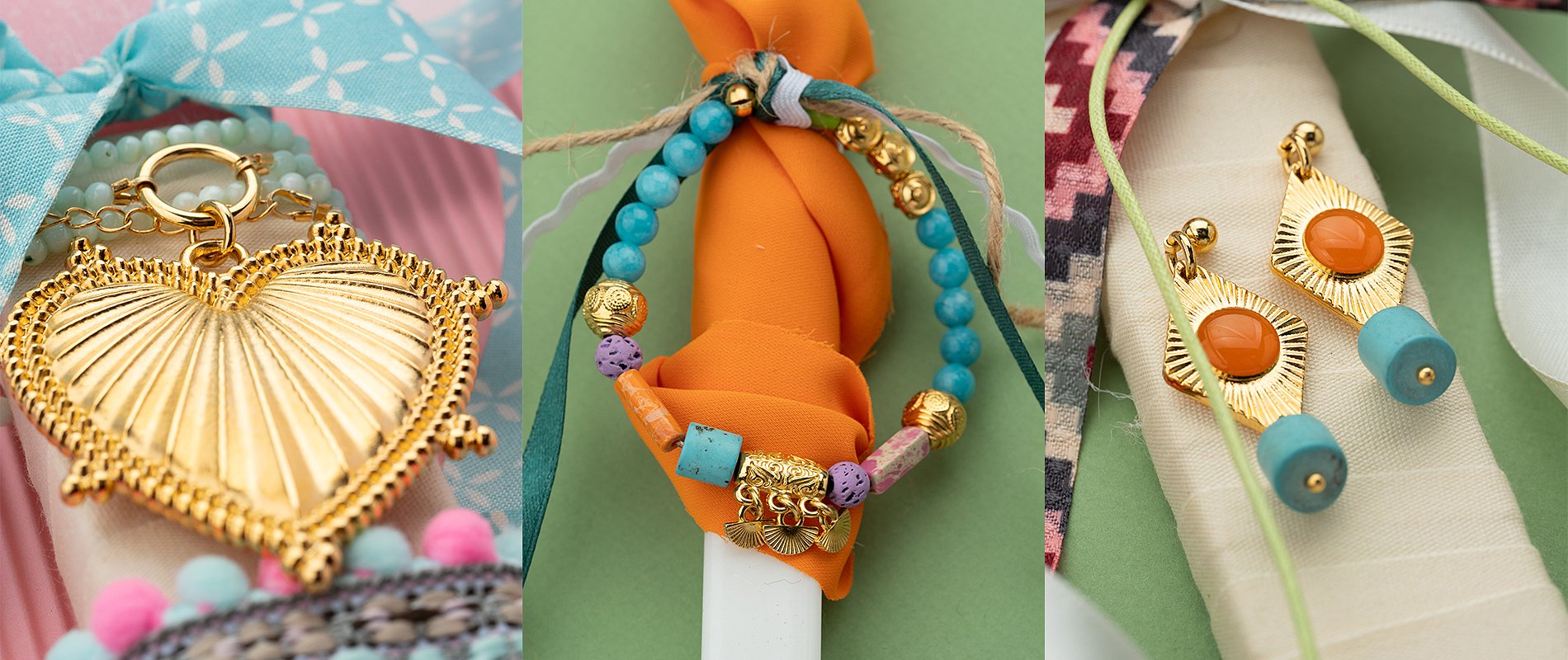 λαμπάδες με χρυση καρδιά, βραχιόλι και σκουλαρίκια - spring components για πασχαλινές λαμπάδες χονδρική