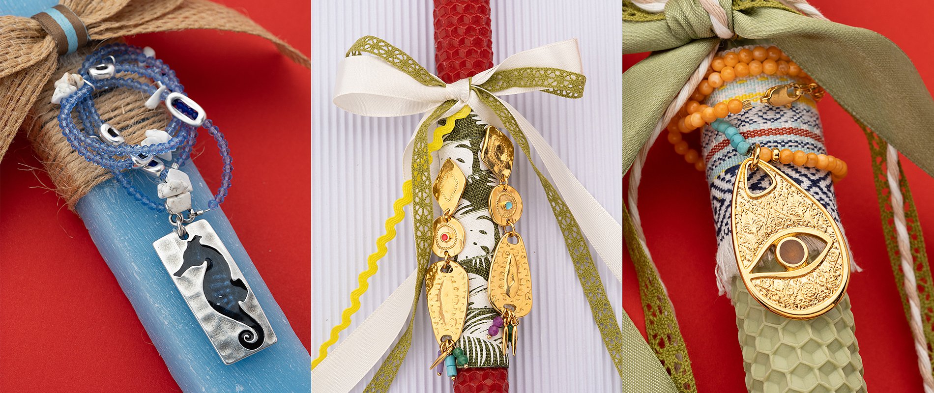 λαμπάδες με θαλασινό charm, ethnic σκουλαρίκια ή μεγάλο μάτι - heart charm components για διακόσμηση λαμπάδων χονδρική