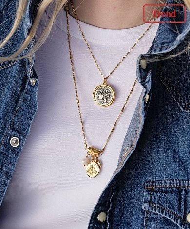Layered χρυσά κολιέ με coin pendants και charms νομισμάτων χονδρικής για κατασκευή κοσμημάτων, με αρχαίο νόμισμα και κρεμαστά μοτίβα