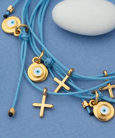 Βραχιόλια μαρτυρικά navy με χρυσά Κωνσταντινάτα και φούντες - χονδρική κοσμήματα βάπτισης