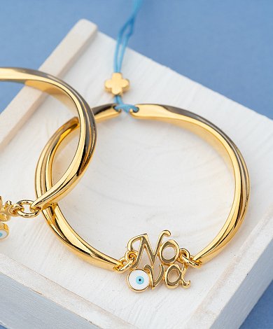 Χρυσό βραχιόλι μαρτυρικό με επιχρυσωμένα charms και διακοσμητικά στοιχεία - αξεσουάρ βάπτισης χονδρική