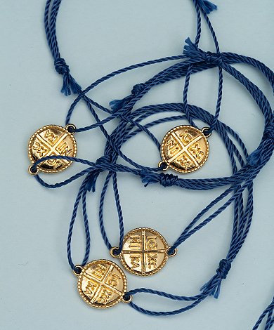 Navy μαρτυρικό βραχιόλι βάπτισης με μπλε κορδόνι και κωνσταντινάτο - χονδρική κοσμήματα βάπτισης