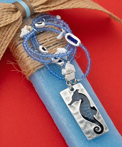 Μπλε λαμπάδα με ασημί θαλασσινά nautical charms - components για διακόσμηση λαμπάδων χονδρική