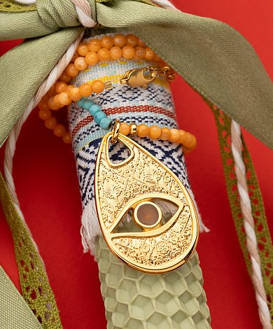 Λαμπάδα με χρυσό evil eye μάτι charm - ethnic components για πασχαλινές λαμπάδες χονδρική