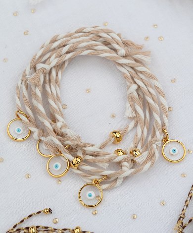 Πλεγμένα μπεζ βραχιόλια μαρτυρικά με χρυσά κρεμαστά charms - neutral components χονδρική βάπτισης