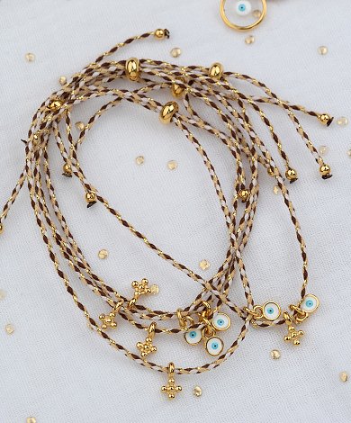 Neutral καφέ πλεγμένα βραχιόλια μαρτυρικά με επιχρυσωμένα στοιχεία - φυσικές αποχρώσεις χονδρική