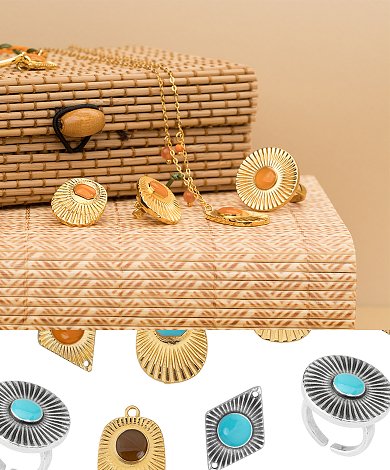 components and ready to wear rings with sunray motif and enamel centers - b2b for jewelry professionals