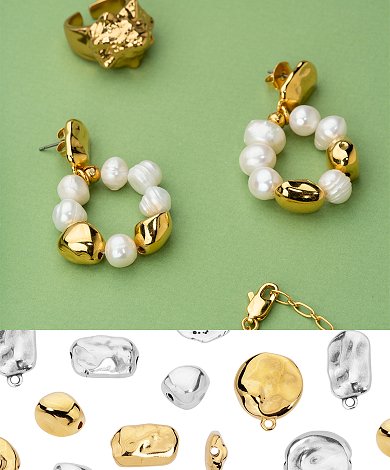 Wholesale gold pearl-inspired earring components with organic shapes and mixed pearl details