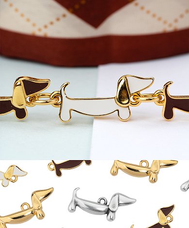 Χρυσά dachshund charms χονδρικής συνδεδεμένα μεταξύ τους για βραχιόλι ή κολιέ με playful dog motif