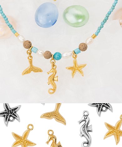 Θαλάσσια charms και εξαρτήματα κοσμημάτων χονδρικής με mermaid tail, ιππόκαμπο, αστερία και enamel details για καλοκαιρινά σχέδια με island elegance αισθητική