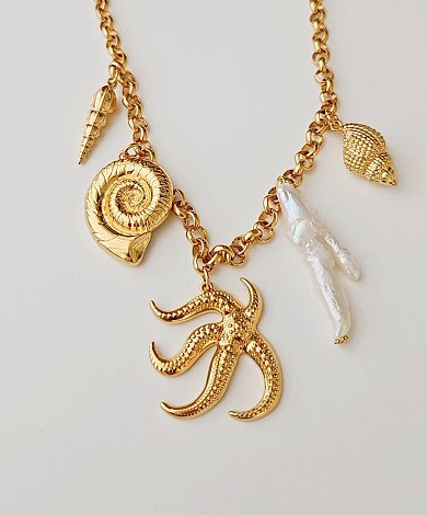 Gold plated zamak necklace pendants with sea designs for wholesale jewelry components and brand collections